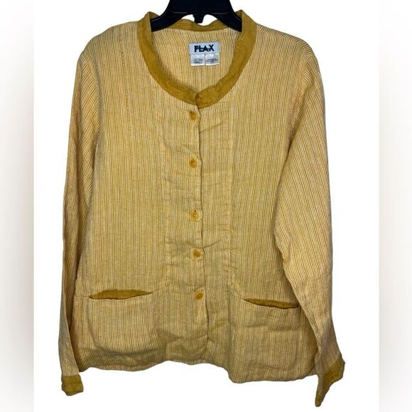 Flax Yellow 100% Linen Long Sleeve Button Front Shirt Jacket Small - Picture 1 of 10